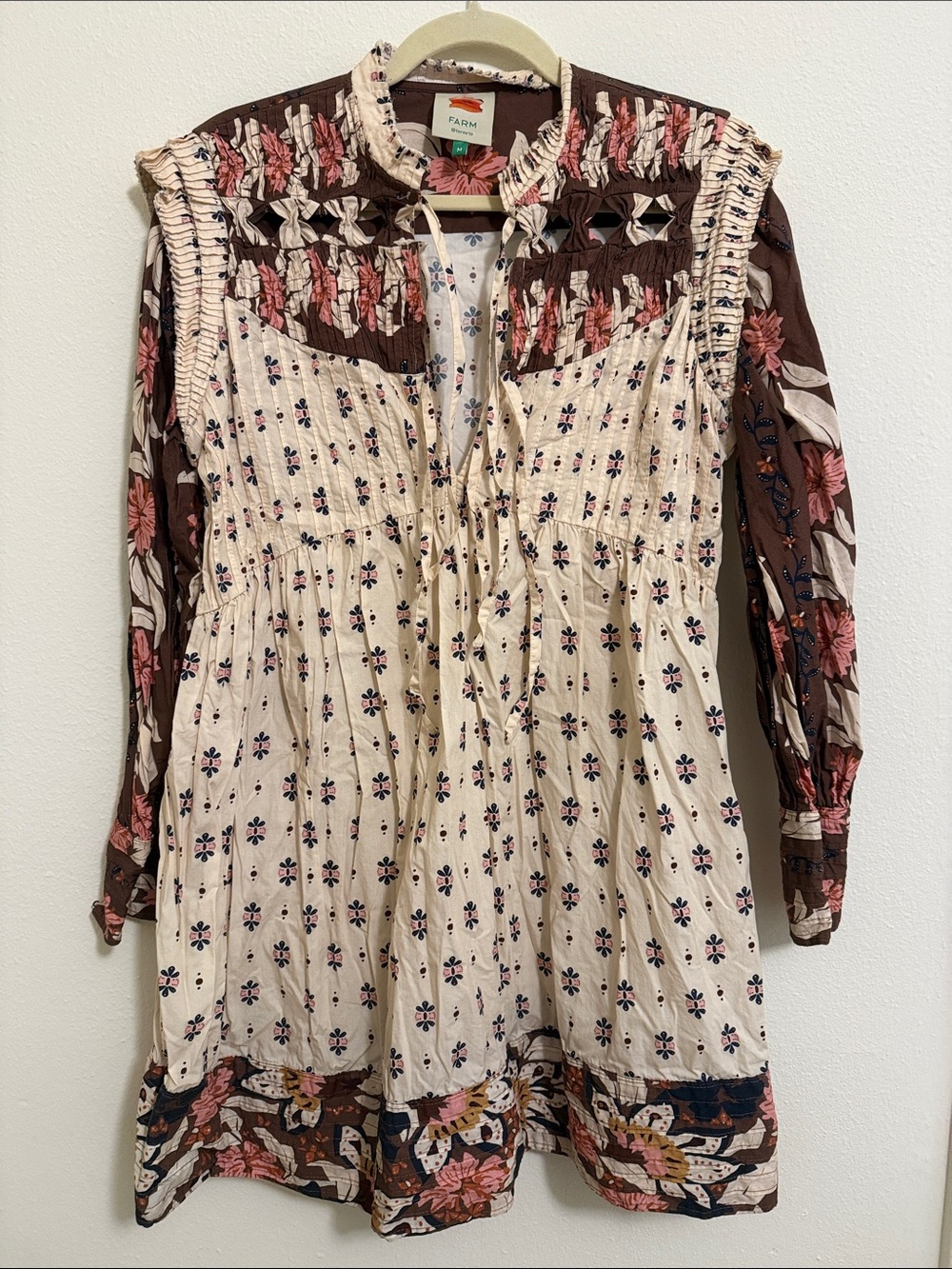 FARM Rio Cream Tunic with Brown & Pink Floral Panels